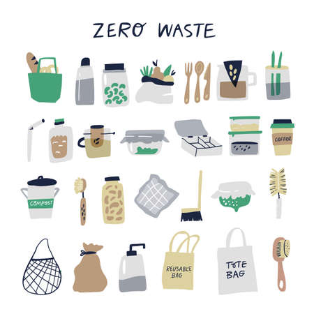 Zero waste items flat vectorのイラスト素材