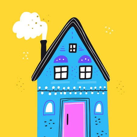 Winter holiday cottage facade flatのイラスト素材