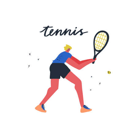Tennis player hitting ball flatのイラスト素材