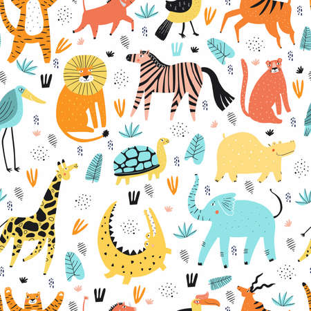 Wild African animals flat vectorのイラスト素材