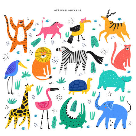 African animals and plants flatのイラスト素材