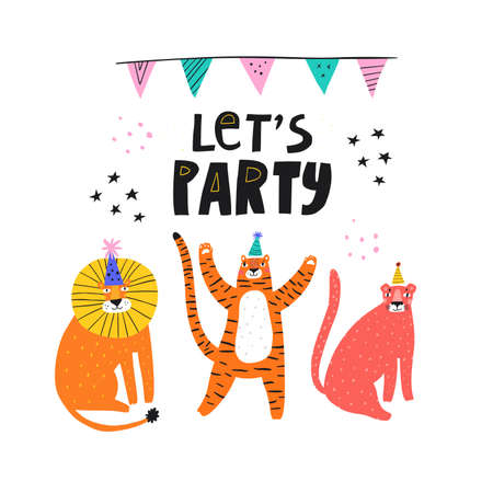 Jungle animals party vector illustrationのイラスト素材