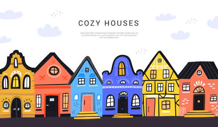 Cozy houses street flat vectorのイラスト素材