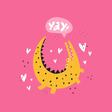 Funny crocodile flat vector illustrationのイラスト素材