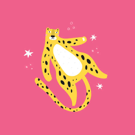 Cute leopard with stars flatのイラスト素材