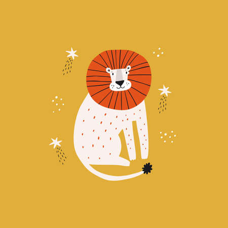 Lion, wild animal sitting flatのイラスト素材