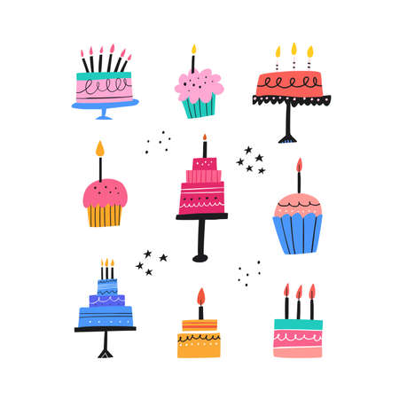 Birthday baked cakes flat vectorのイラスト素材