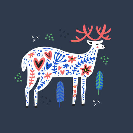 Wild deer hand drawn flatのイラスト素材