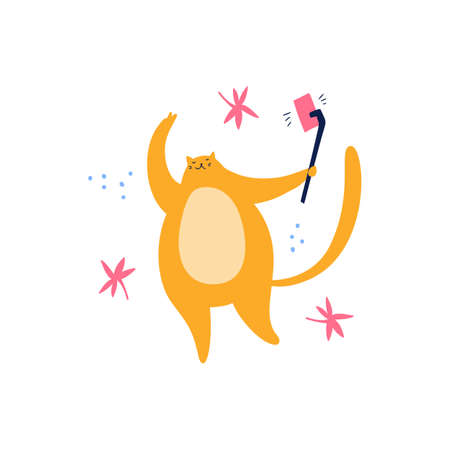 Cat make selfie photo. Palmのイラスト素材