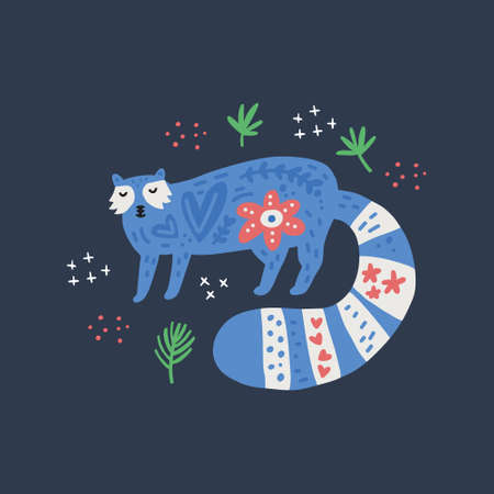 Blue racoon hand drawn flatのイラスト素材