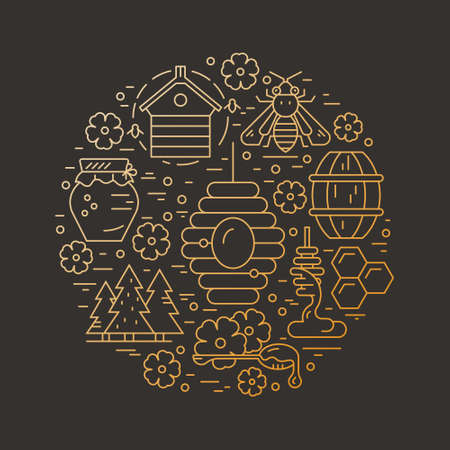 Beekeeping icons in circle shapeのイラスト素材