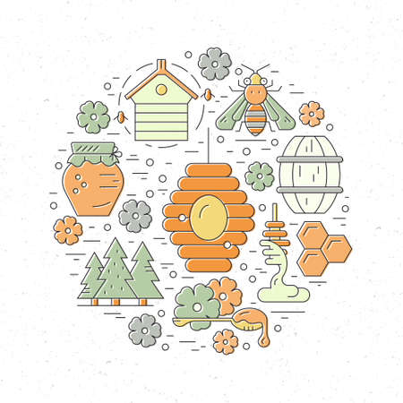 Apiculture linear color icons inのイラスト素材