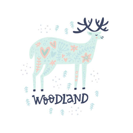 Woodland deer and color vectorのイラスト素材