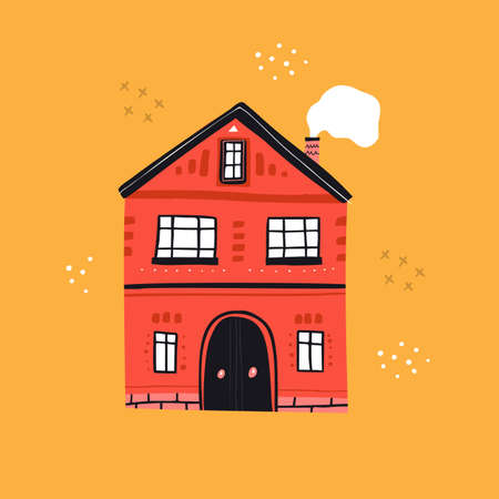 Cottage with smoke from chimneyのイラスト素材