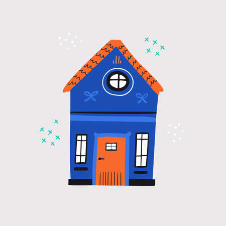 Cute blue house building flatのイラスト素材