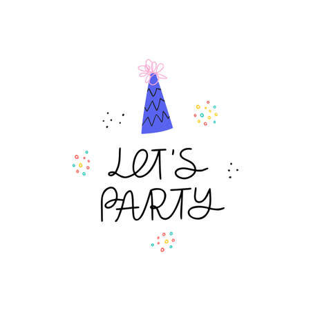 Birthday hat and lets partyのイラスト素材