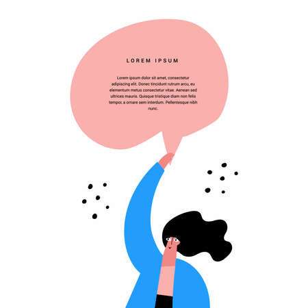 Girl holding speech bubble flatのイラスト素材
