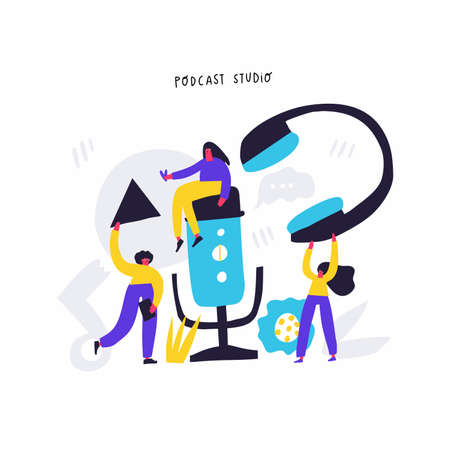 Podcast studio hand drawn flatのイラスト素材