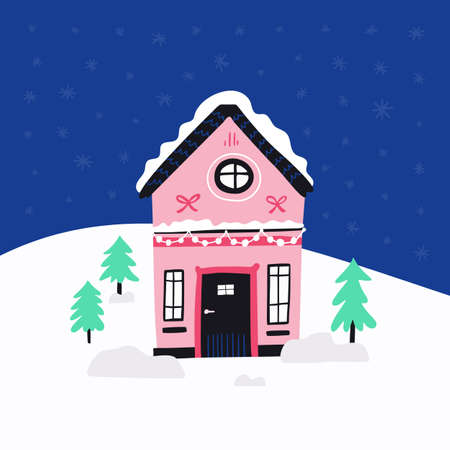Townhouse on winter landscape flatのイラスト素材
