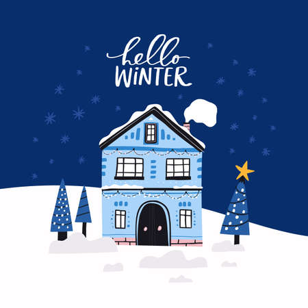 Hello winter hand drawn socialのイラスト素材