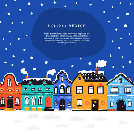 Wintertime in town flat vectorのイラスト素材