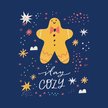 Stay cozy flat vector socialのイラスト素材