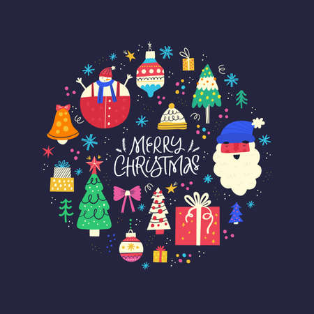 Merry Christmas wishes flat greetingのイラスト素材