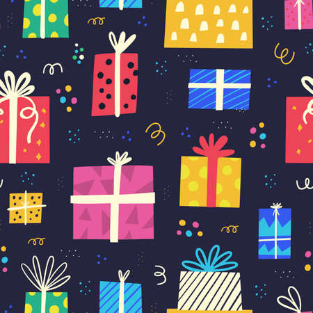 Gift boxes doodles flat vectorのイラスト素材