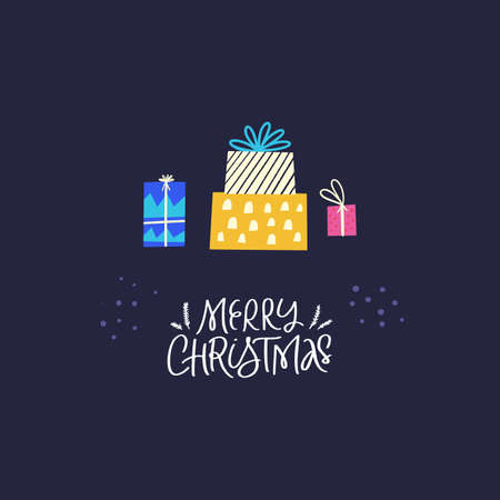 Merry Christmas flat greeting cardのイラスト素材