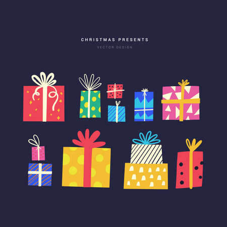 Xmas time presents flat vectorのイラスト素材