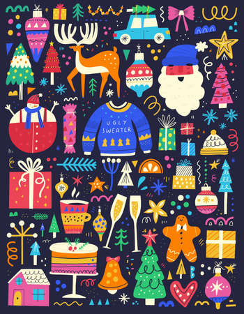 Xmas celebration symbols flat vectorのイラスト素材