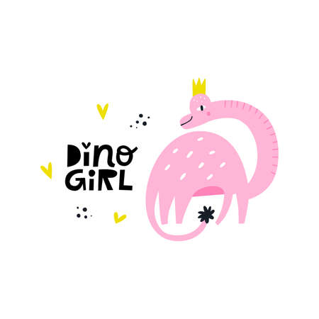 Cute dino made in vector. Dinosaur illustration. Vector clipart for kids room or nuresery poster with fun lettering quote.のイラスト素材