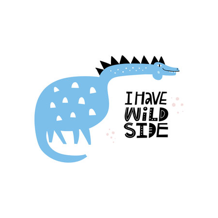 Cute dino made in vector. Dinosaur illustration. Vector clipart for kids room or nuresery poster with fun lettering quote.のイラスト素材