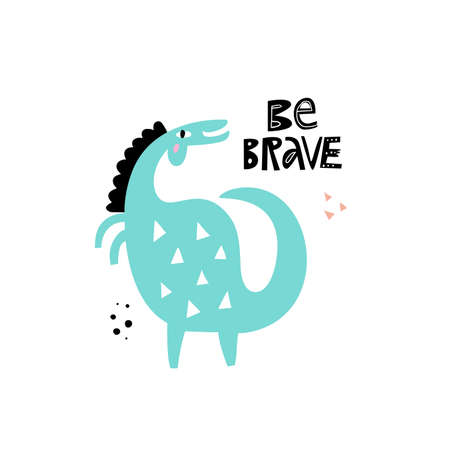 Cute dino made in vector. Dinosaur illustration. Vector clipart for kids room or nuresery poster with fun lettering quote.のイラスト素材
