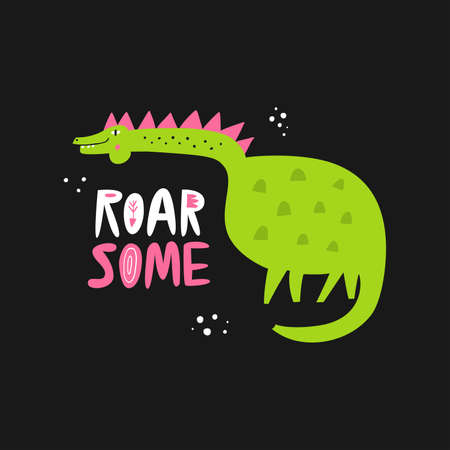 Cute dino made in vector. Dinosaur illustration. Vector clipart for kids room or nuresery poster with fun lettering quote.のイラスト素材