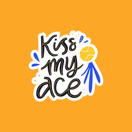 Cheeky phrase, quote hand drawn vector lettering. Tennis ball and teasing motto flat illustration with typography. Handwritten slogan inscription doodle drawing isolated on orange backgroundのイラスト素材