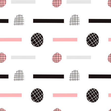 Abstract shapes vector seamless pattern. Hand drawn flat circles and other abstract detailsのイラスト素材