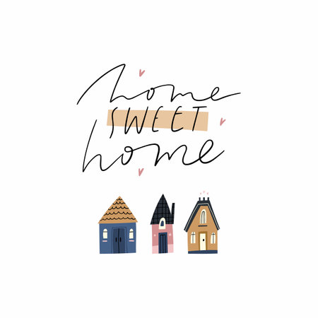 Hand drawn lettering illustration with quote Home sweet homeのイラスト素材