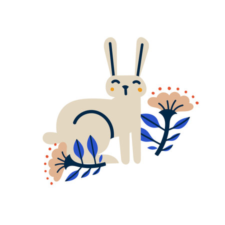 Happy Easter vector illustration concept with bunny, eggs and flowers.のイラスト素材