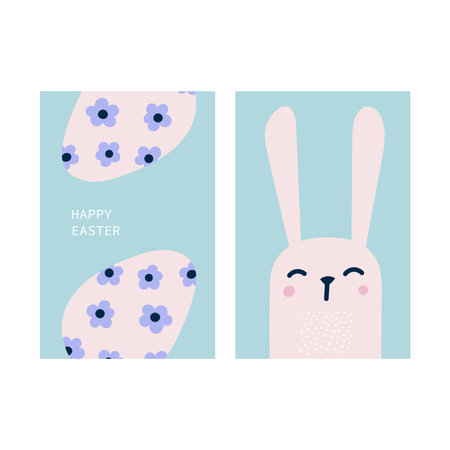 Two sides of postcard Happy Easter vector illustration conceptのイラスト素材