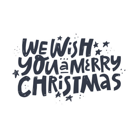 Christmas hand drawn quote isolated on background - we wish you a merry christmasのイラスト素材