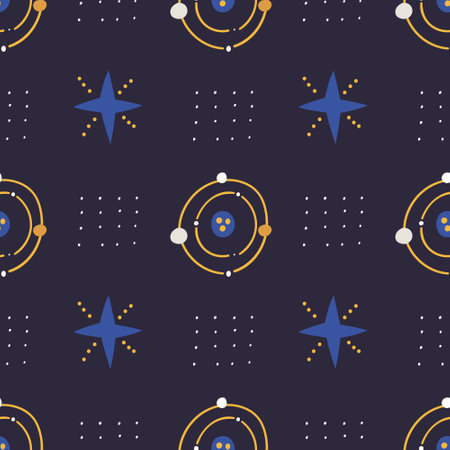 Cartoon outer space, cosmos stars vector seamless pattern.のイラスト素材
