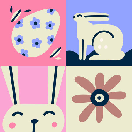 Happy Easter vector illustration concept with bunny, eggs and flowers.のイラスト素材