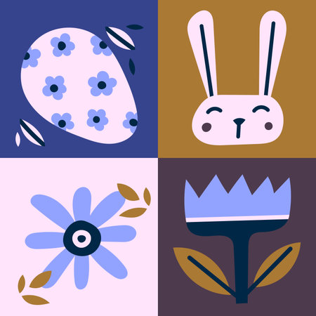 Happy Easter vector illustration concept with bunny, eggs and flowers.のイラスト素材