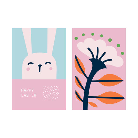 Happy Easter vector illustration concept with bunny for easgter egg hunt.のイラスト素材