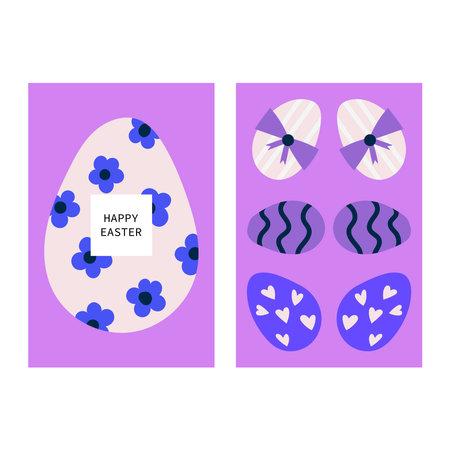 Two sides of postcard Happy Easter vector illustration conceptのイラスト素材