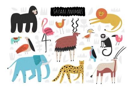 Hand drawn collection set of african safari wild animalsのイラスト素材