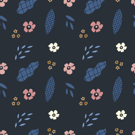 A delicate floral minimal pattern in dark hues, perfect for spring and summer designs.のイラスト素材