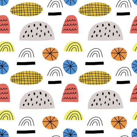 Cartoon abstract seamless pattern. Hand drawn circlesのイラスト素材