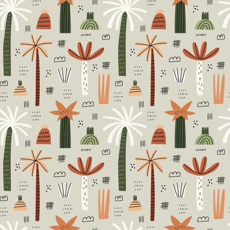 Cartoon jungle palm trees vector seamless pattern.のイラスト素材